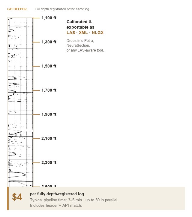 Depth column slice with calibrated tick marks at 250-foot intervals